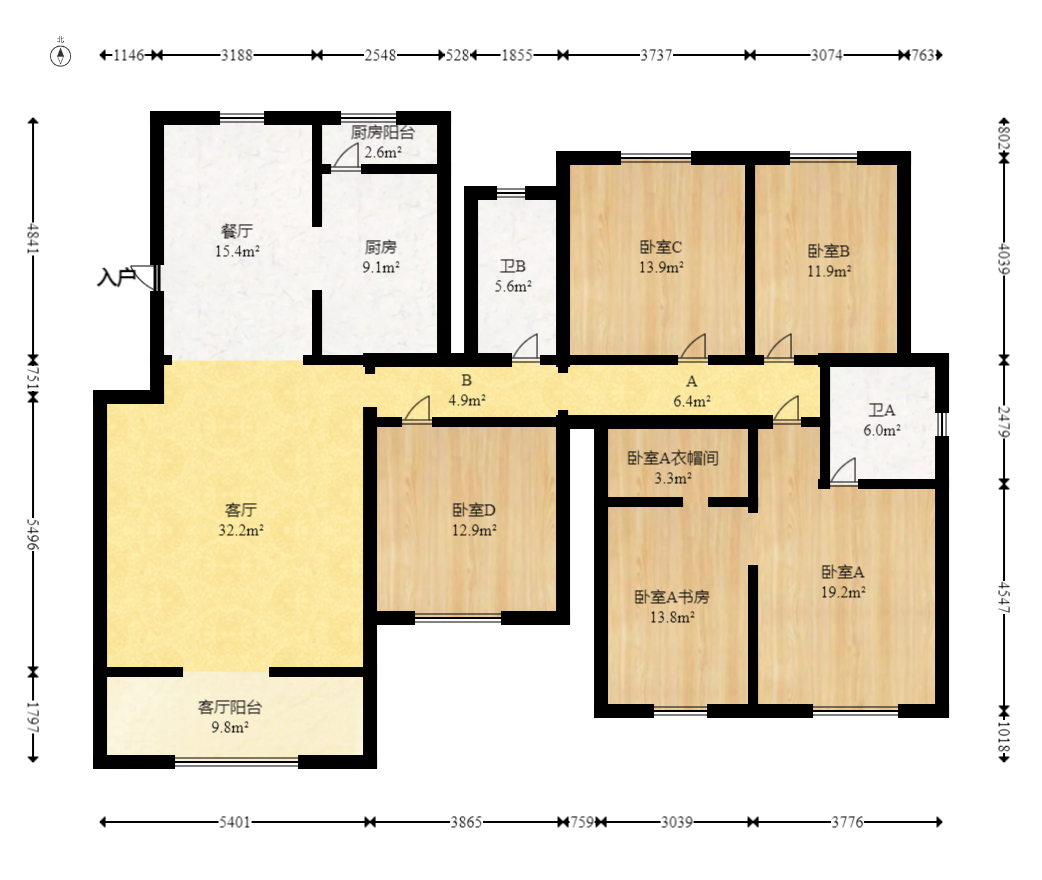 八方小区D区  5室2厅2卫   568.00万室内图1