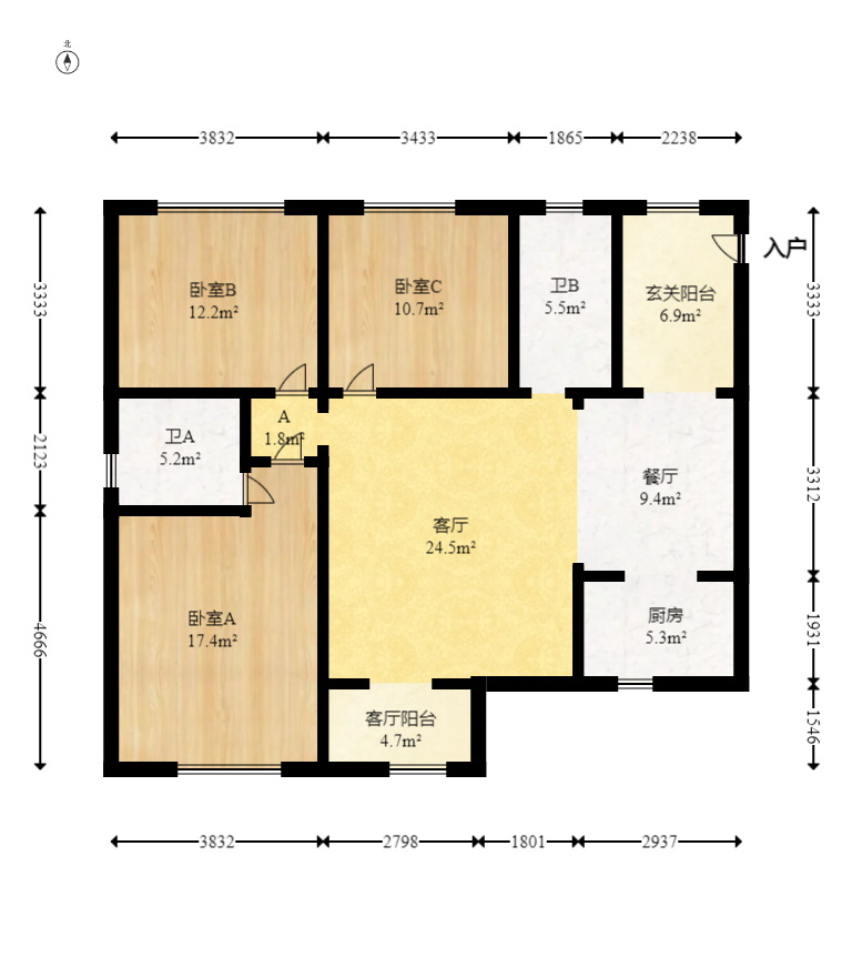钰龙天下一期  3室2厅2卫   255.80万室内图1