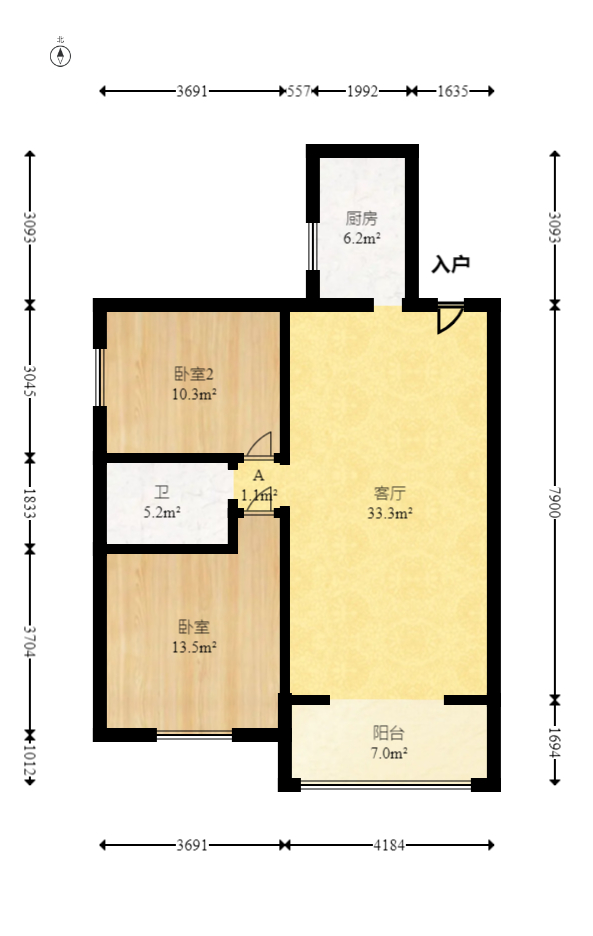 枫雅名苑 2室2厅1卫 85.0万 枫雅名苑 2室2厅1卫 85.0万户型图