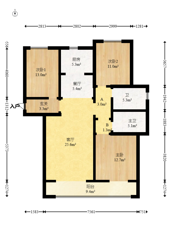 长沙融创城 3室2厅2卫 65.0万 长沙融创城 3室2厅2卫 65.0万户型图