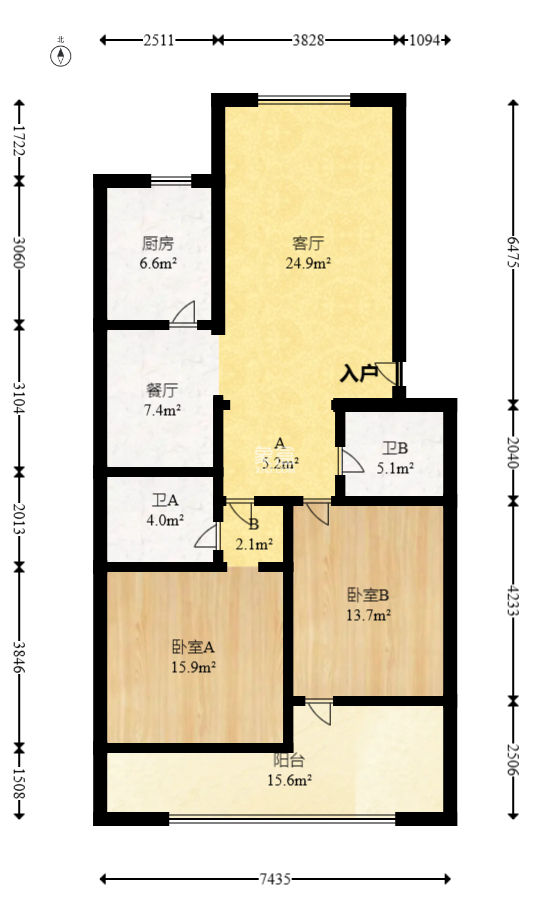 劳动局宿舍  2室2厅2卫   66.00万