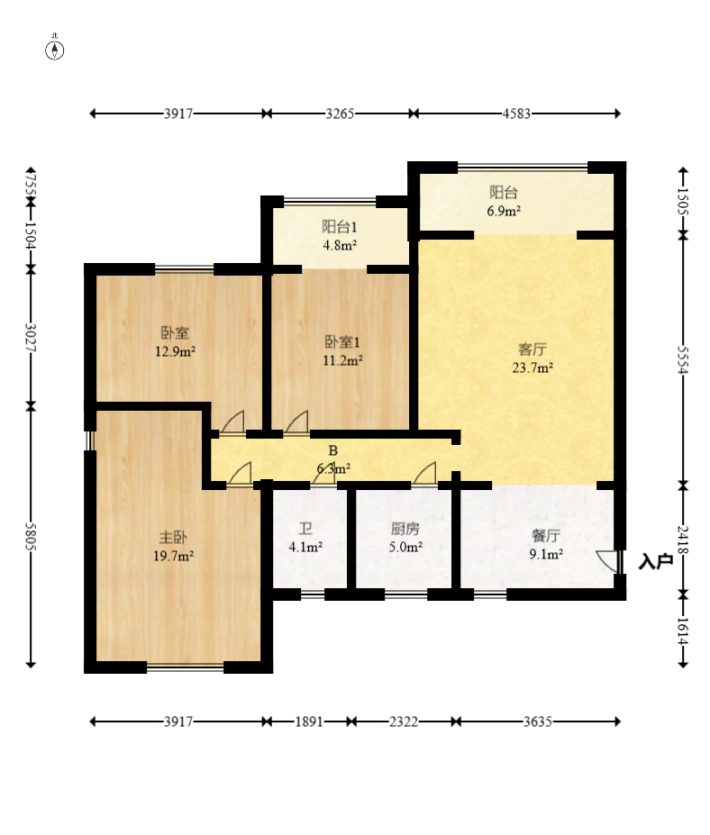 万丽景园  1室2厅1卫    90.0万室内图1