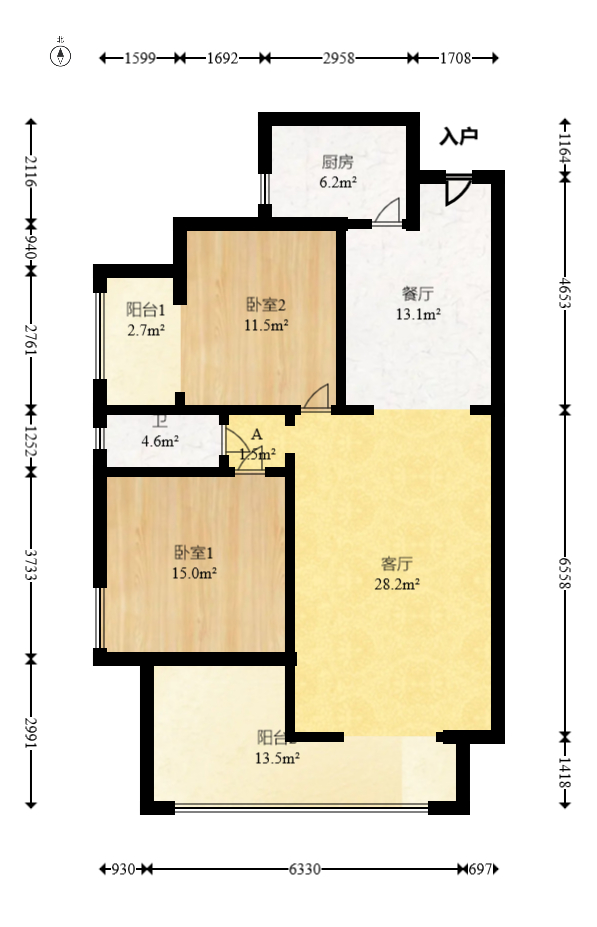 慢步江湾  3室2厅1卫   86.00万室内图1