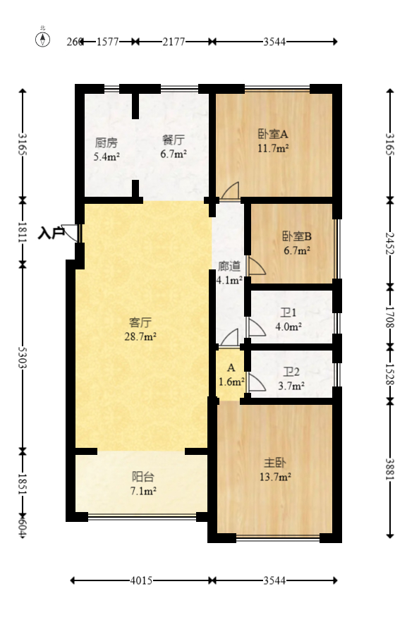 洋湖时代  3室2厅2卫   105.00万室内图1