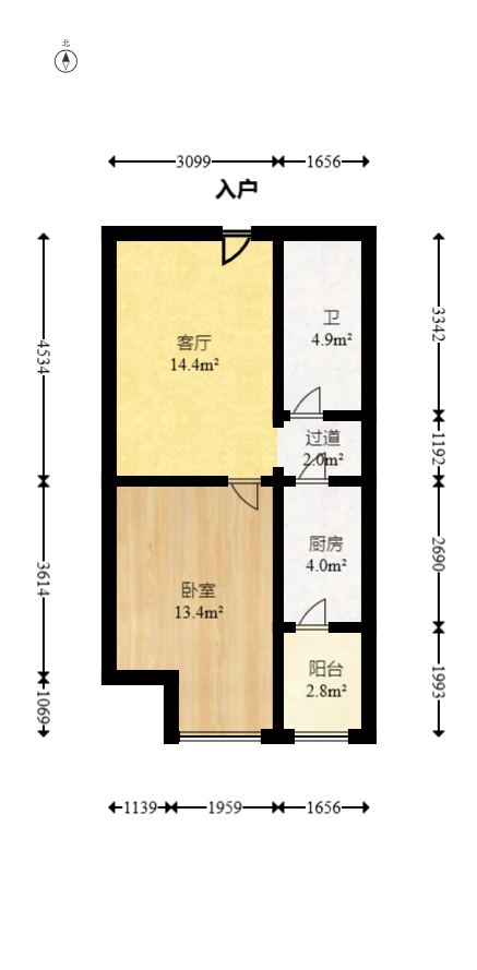 北辰三角洲E3区  1室1厅1卫   62.00万室内图1