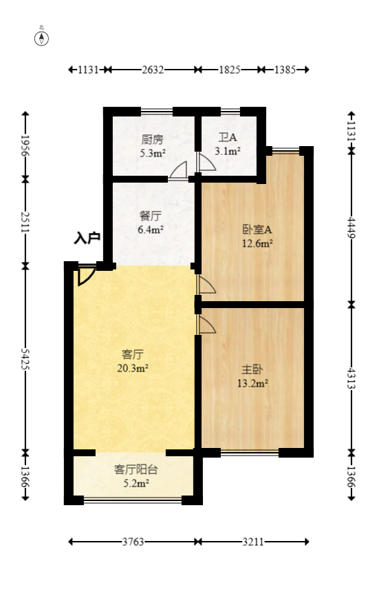 岳银小区（一二三五村）  2室2厅1卫   65.00万室内图1