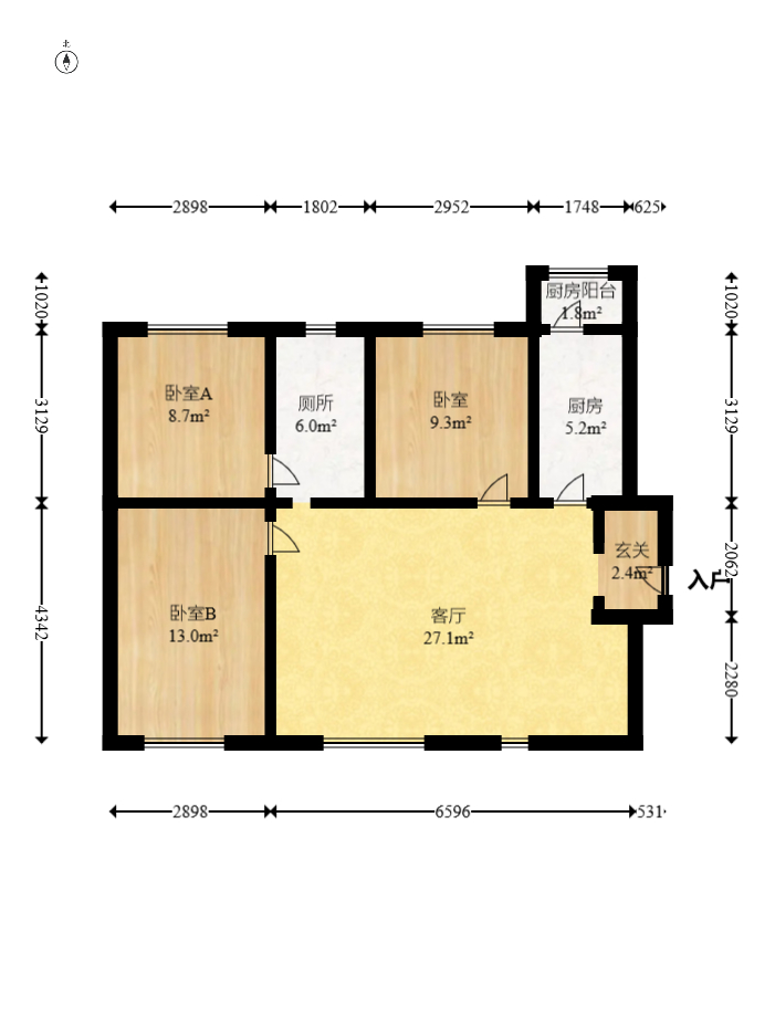 COCO蜜城  3室2厅1卫    76.0万室内图1