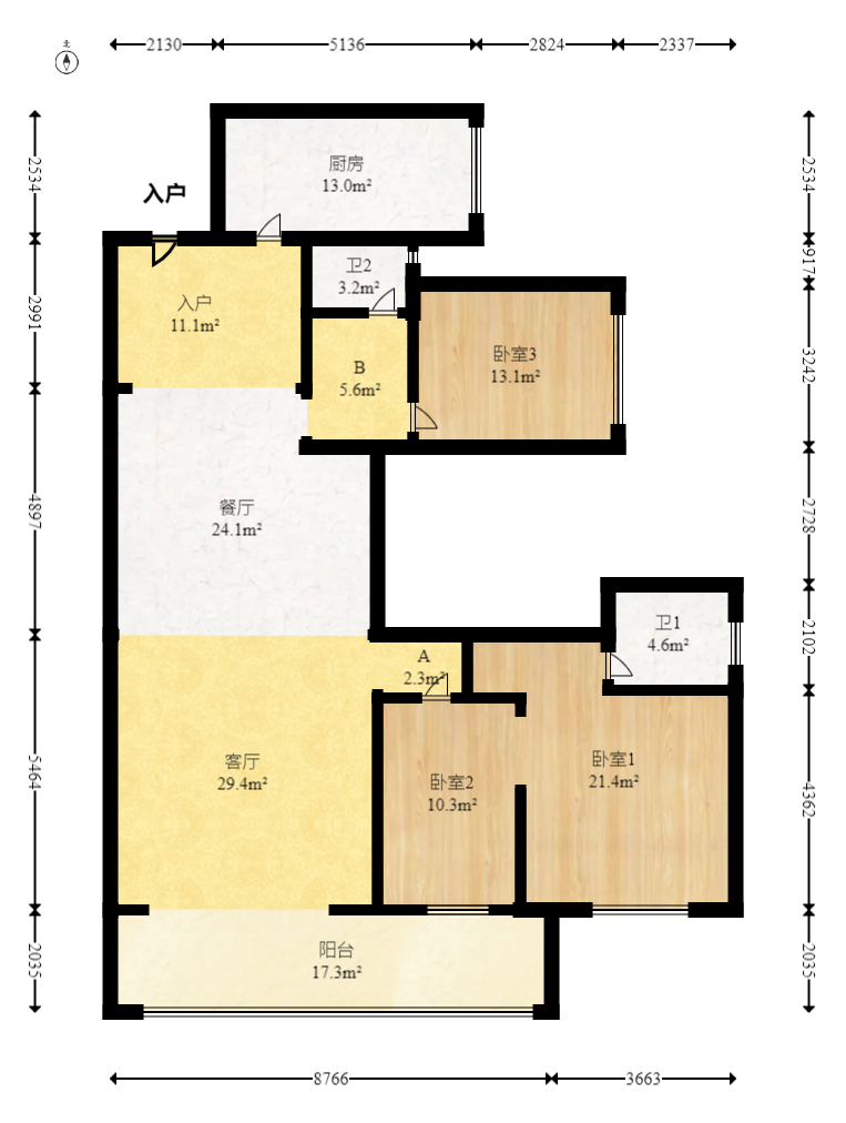 中建江山壹号  3室2厅2卫   408.00万室内图1