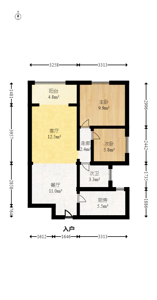 南海幸福汇  2室2厅1卫   118.00万室内图1