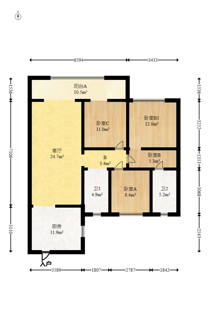 卓越伊景苑  3室2厅2卫    126.0万 卓越伊景苑  3室2厅2卫    126.0万户型图