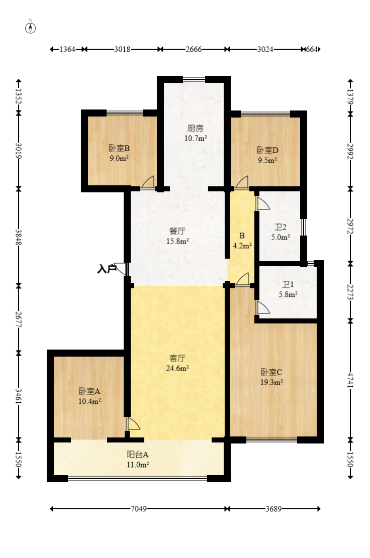 建发玖洲和玺  4室2厅2卫   190.00万室内图1