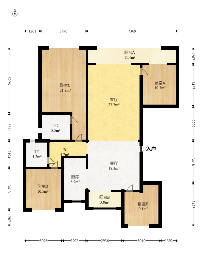 建发玖洲和玺  4室2厅2卫   170.00万室内图1