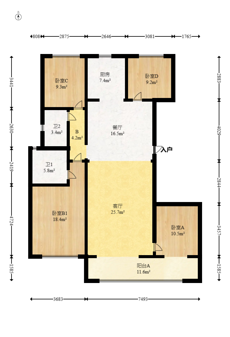 建发玖洲和玺  4室2厅2卫   188.00万室内图1