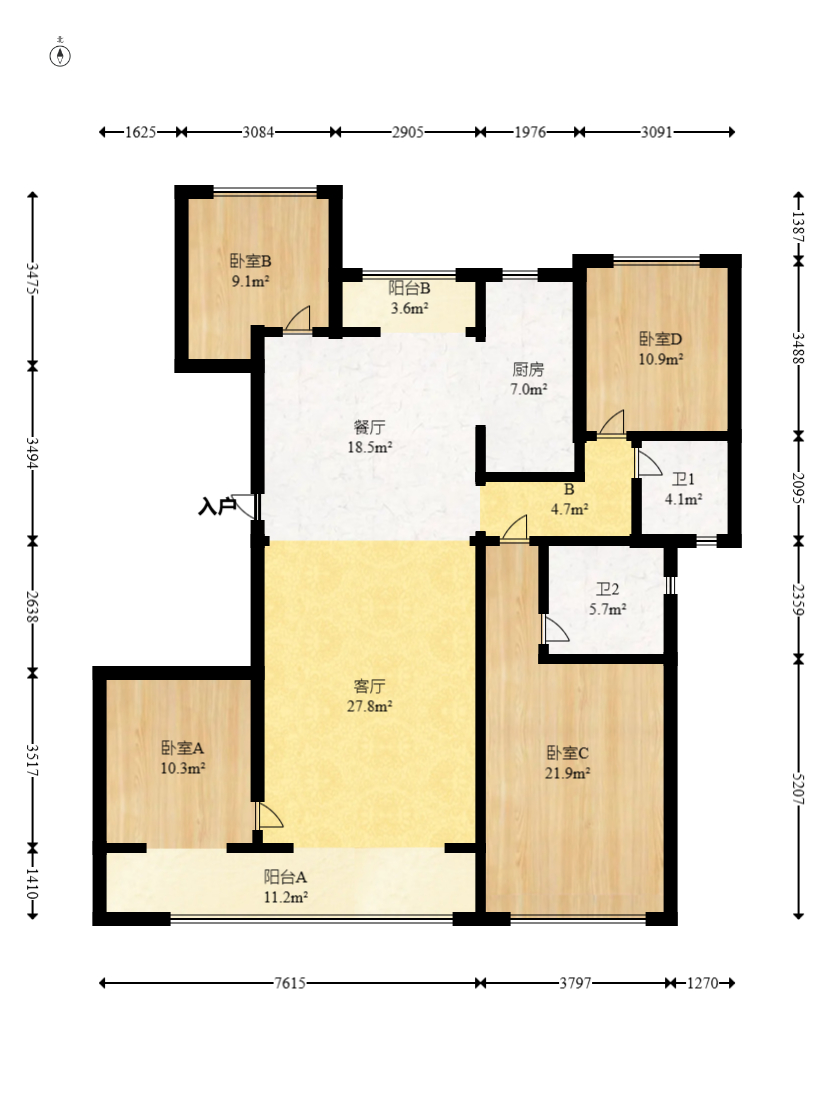 建发玖洲和玺  4室2厅2卫   178.00万室内图1