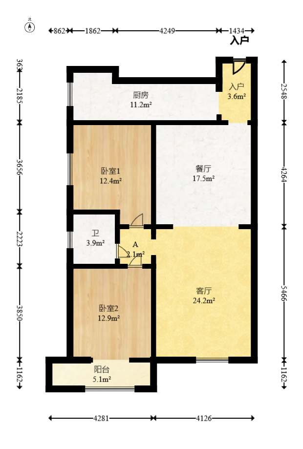 华银南苑融域  2室2厅1卫   108.90万室内图1