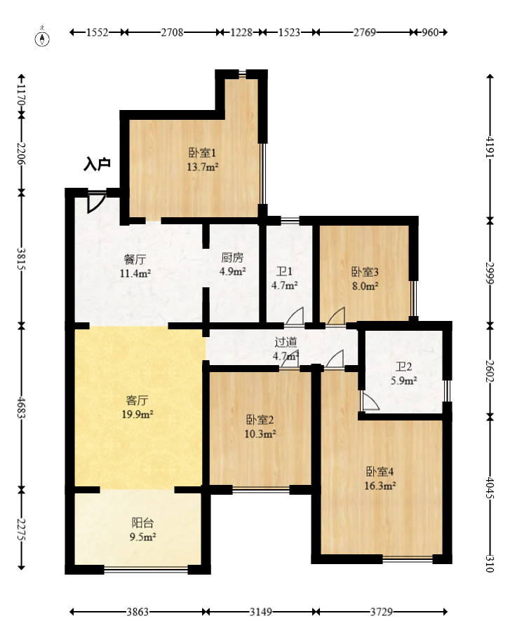长燃润和天地(长润小区印湘江) 4室2厅2卫 104.5万 长燃润和天地(长润小区印湘江) 4室2厅2卫 104.5万户型图