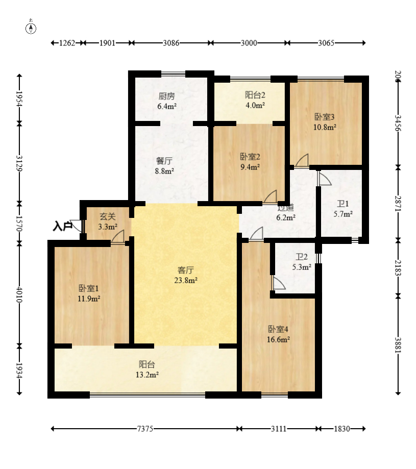 新城观山印  3室2厅2卫   200.00万室内图1