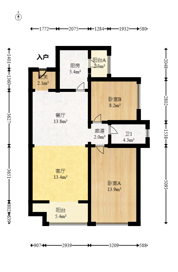 江山帝景哈佛  2室2厅1卫   85.00万室内图1