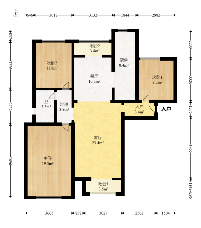 北辰三角洲B2E2区  3室2厅2卫   179.00万室内图1