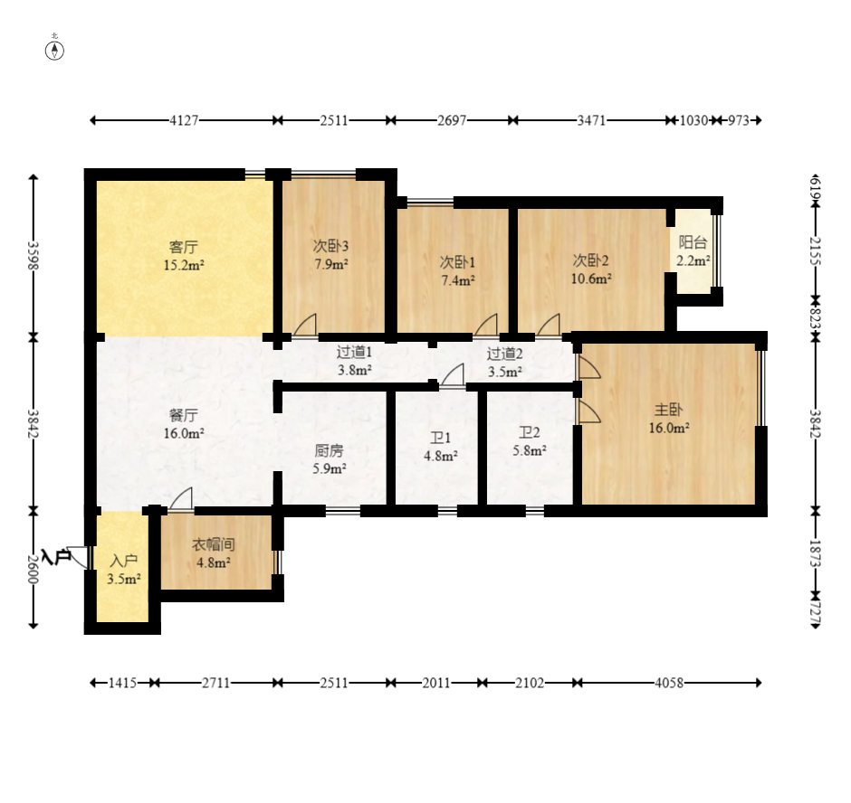 滨江君悦香邸  4室2厅2卫    129.8万室内图1