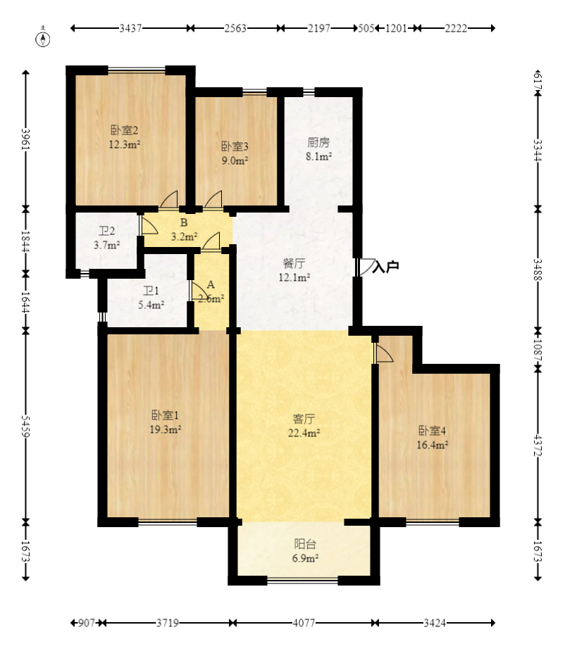 卓越江岸 4室2厅2卫 214.0万 卓越江岸 4室2厅2卫 214.0万户型图