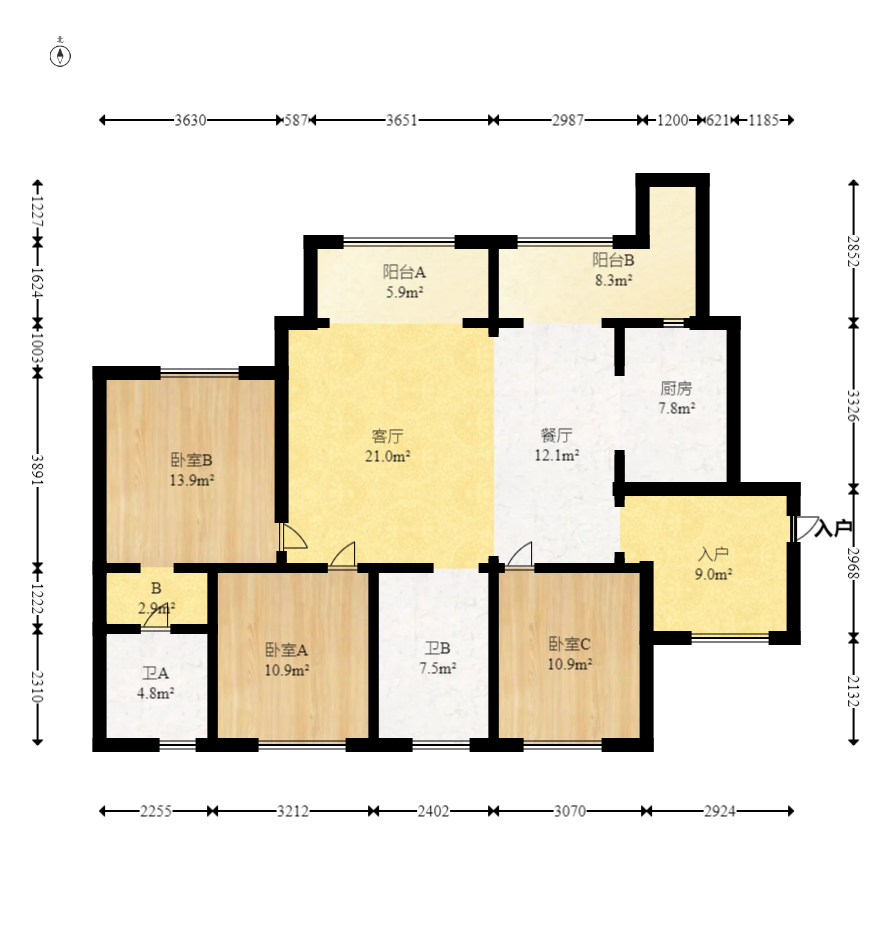 长房半岛蓝湾（观山月）  3室2厅1卫   112.00万室内图1