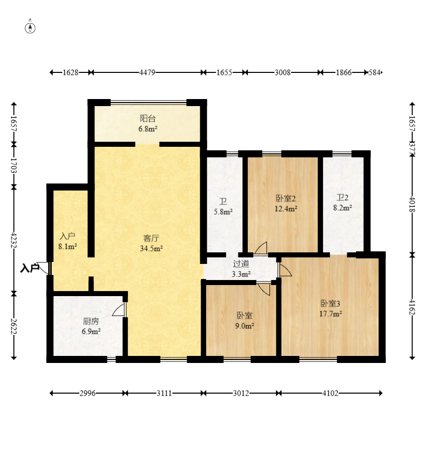 莱茵城 3室2厅1卫 98.8万 莱茵城 3室2厅1卫 98.8万户型图