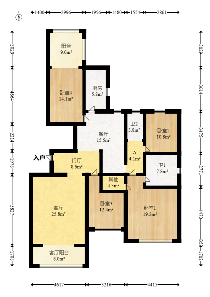 富兴嘉城（富兴汇中央）  4室2厅1卫   196.00万室内图1