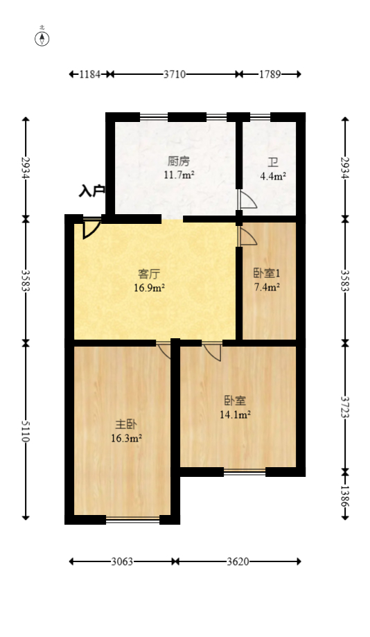 向韶村  3室1厅1卫    56.0万室内图1