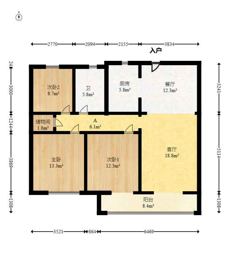 长沙融创城 3室2厅2卫 65.0万 长沙融创城 3室2厅2卫 65.0万户型图