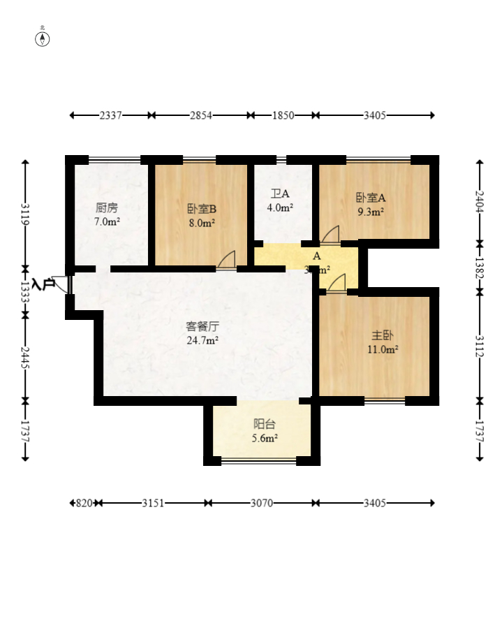 保利西海岸B区  3室2厅1卫   135.00万室内图1