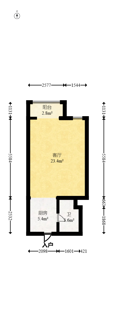 北辰三角洲E4区  1室1厅1卫   55.00万室内图1