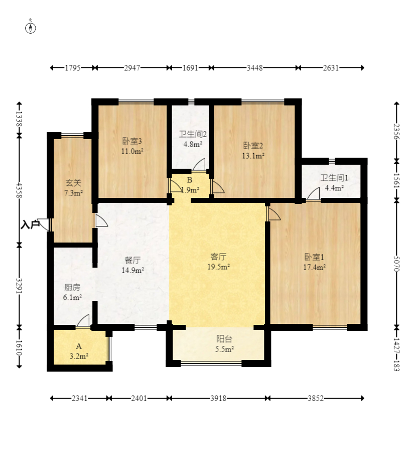 时代倾城四期  3室2厅2卫   113.00万室内图1