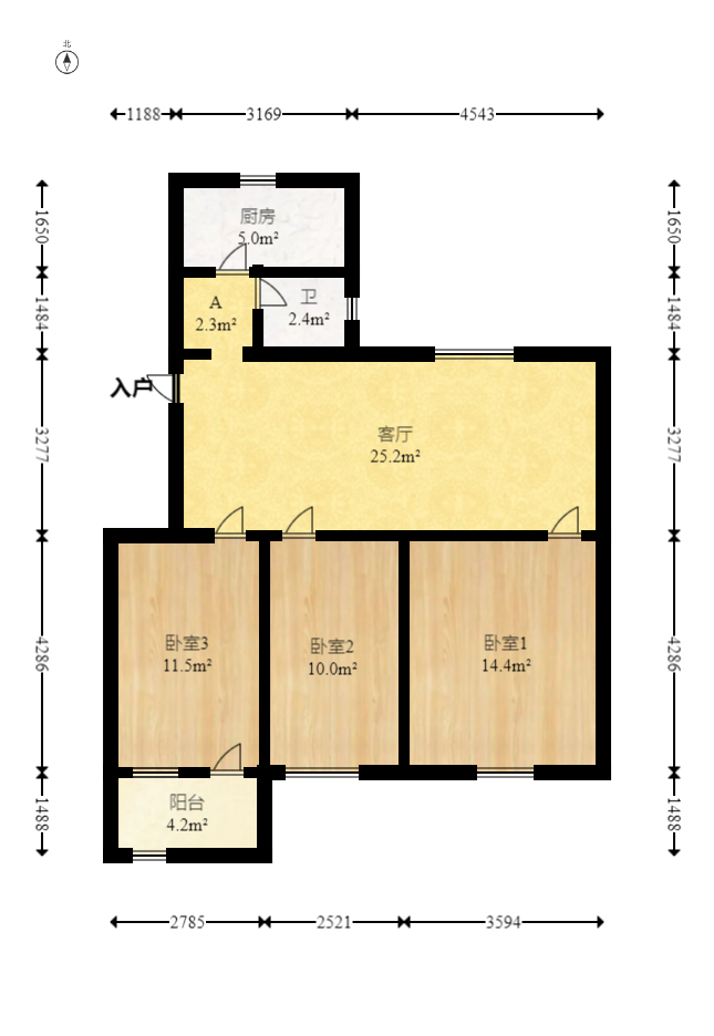 茶园坡社区(原王家冲社区)  3室1厅1卫   72.80万室内图1