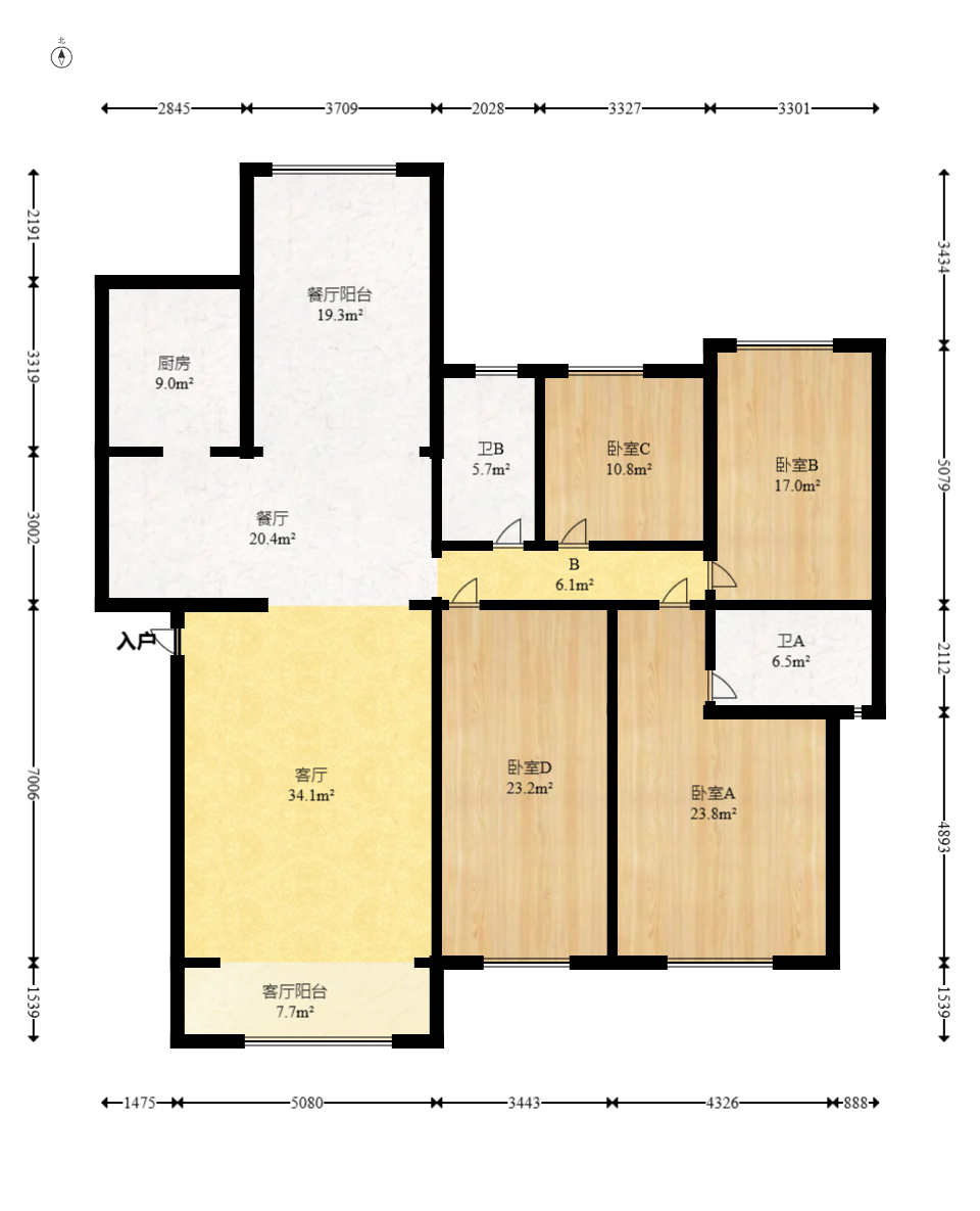 八方小区D区  1室2厅2卫   498.00万室内图1