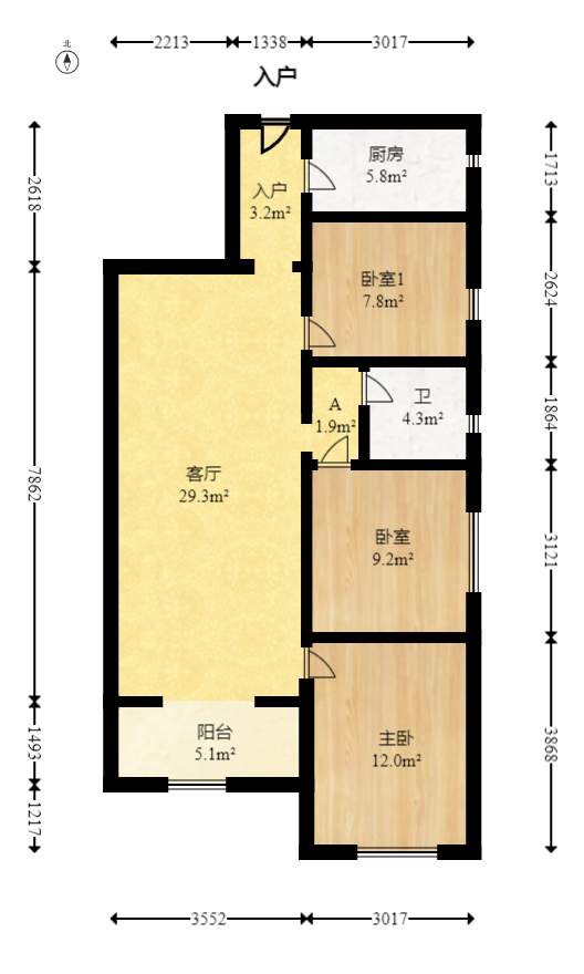 保利香槟国际 3室2厅1卫 56.4万 保利香槟国际 3室2厅1卫 56.4万户型图