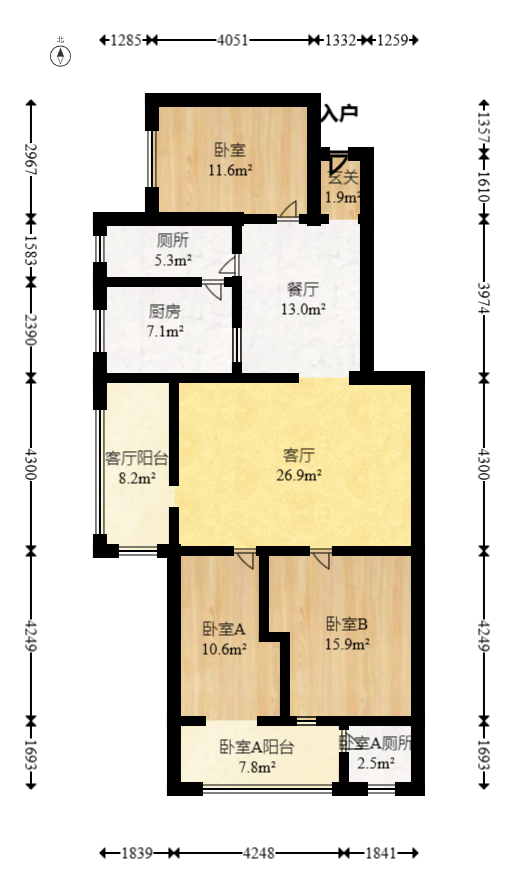 岳麓区公安分局住宅楼  3室2厅2卫   68.00万室内图1