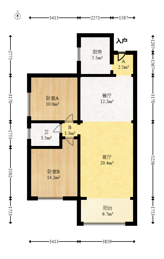 凯富漫城  2室2厅1卫   47.80万室内图1