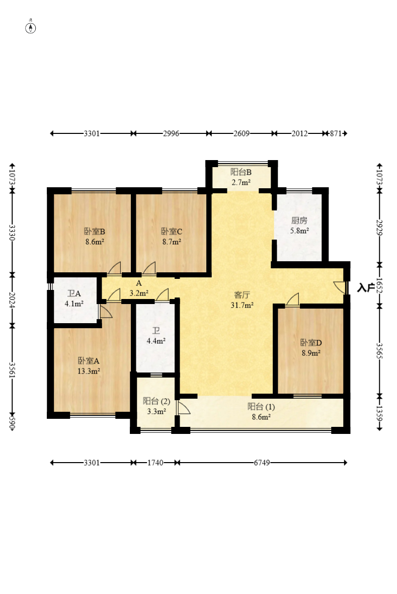 中建梅溪湖中心  4室2厅2卫   220.00万室内图1
