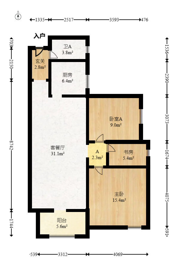 天骄福邸  3室2厅1卫   100.00万室内图1