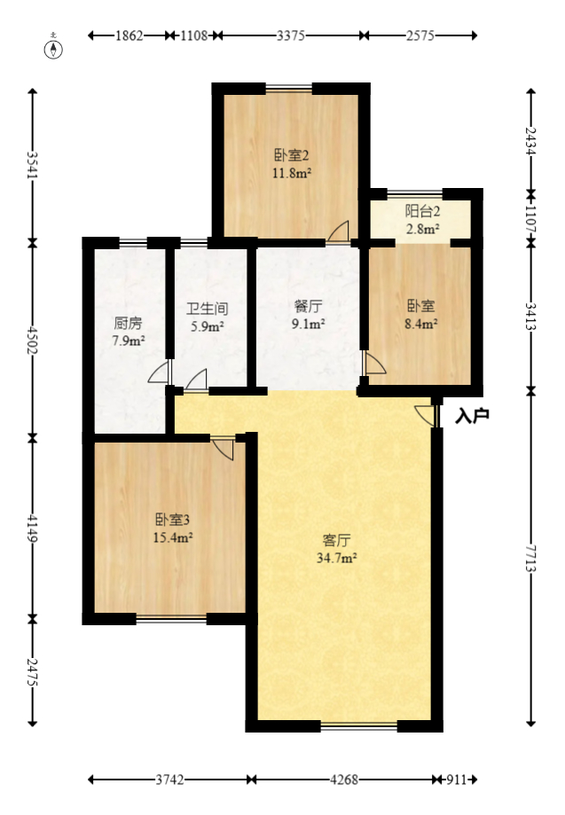 东岸锦城(东方人家)  3室2厅1卫   76.00万室内图1