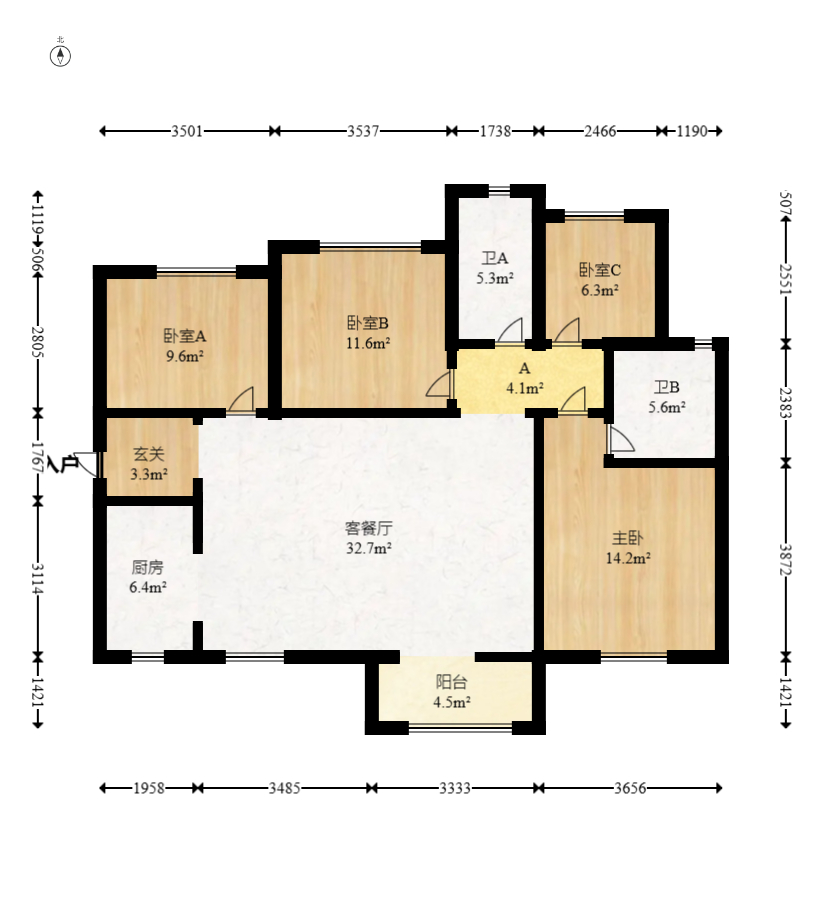 保利天禧D区  3室2厅1卫   268.30万室内图1