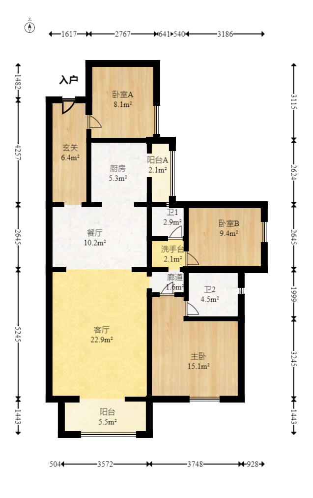 蔷薇国际 3室2厅2卫 92.0万 蔷薇国际 3室2厅2卫 92.0万户型图