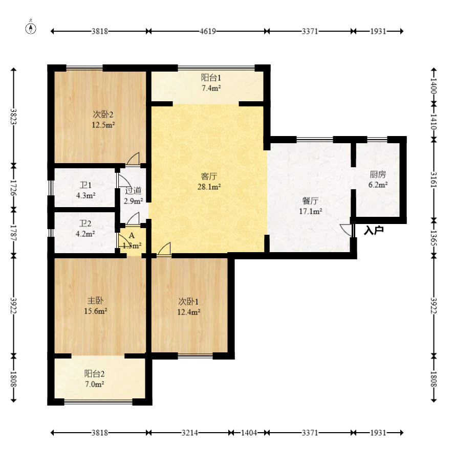 北辰三角洲C3区  3室2厅2卫   208.80万室内图1