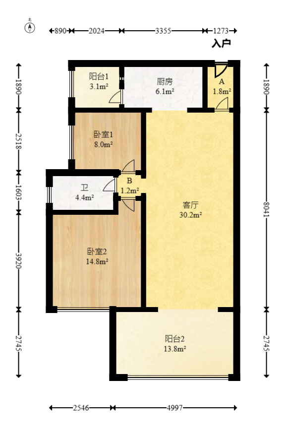 时代倾城二期  2室2厅1卫    70.0万室内图1