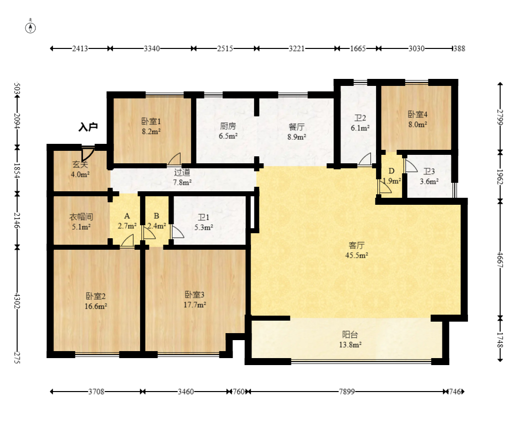 越秀湘江星汇城二期  4室2厅2卫    300.0万 越秀湘江星汇城二期  4室2厅2卫    300.0万户型图