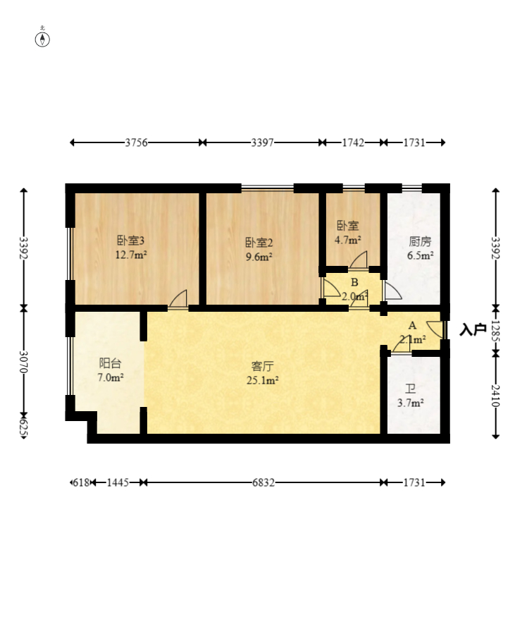麓谷小镇  3室2厅1卫   60.00万室内图1