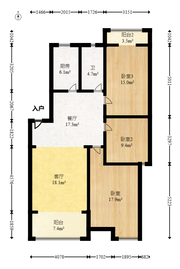水木兰庭  3室2厅1卫   73.80万室内图1