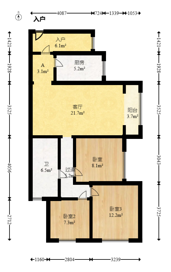 荣泰广场  3室2厅1卫   77.00万室内图1