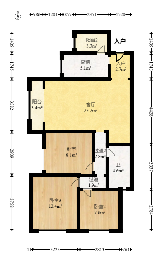 荣泰广场  3室2厅1卫   108.00万室内图1